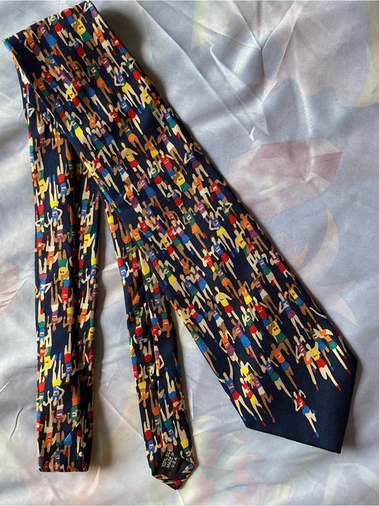 Alynn Other - Alynn Neckwear 100% Silk Marathon Print Tie in Navy with Multicolor Figures